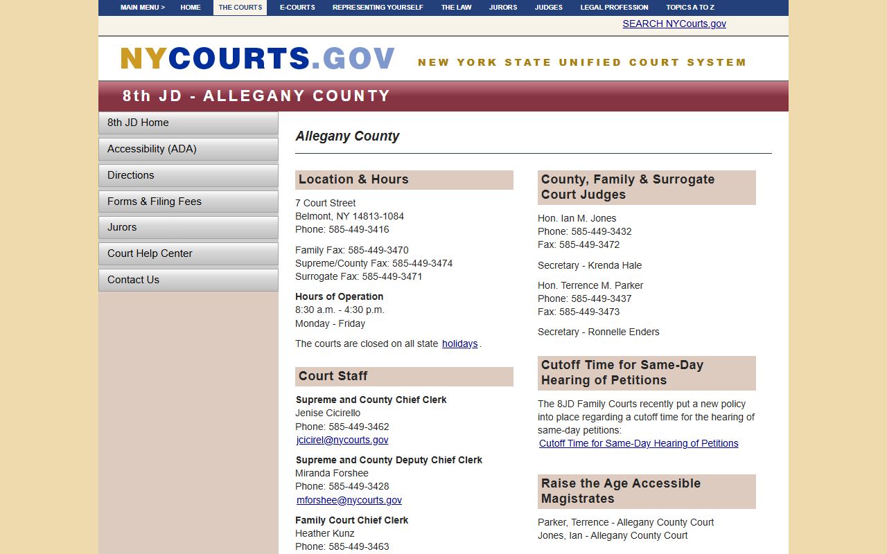 Allegany County Supreme Court portal for searching court records