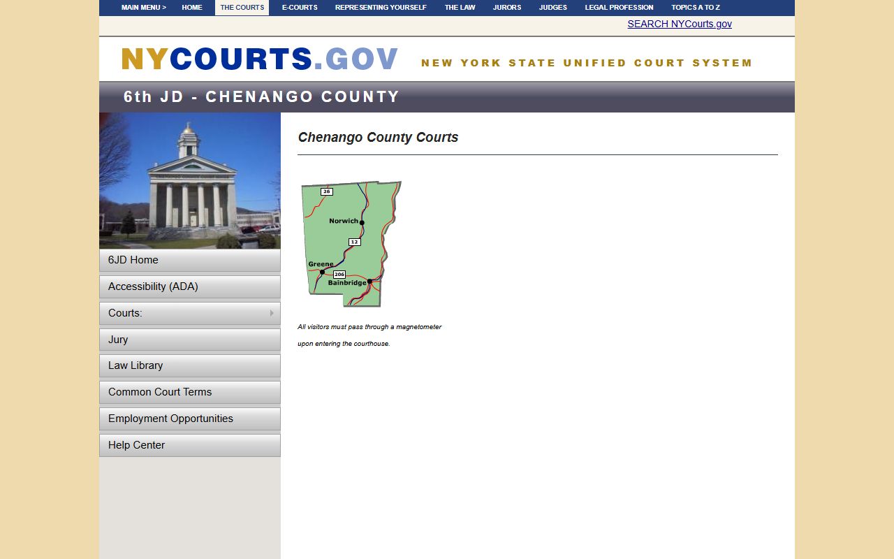 Chenango County courts portal for searching court records in Norwich