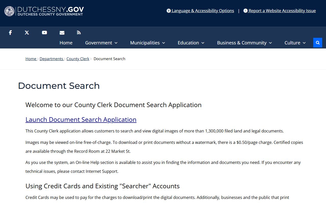 Dutchess County Clerk online document search portal for court records