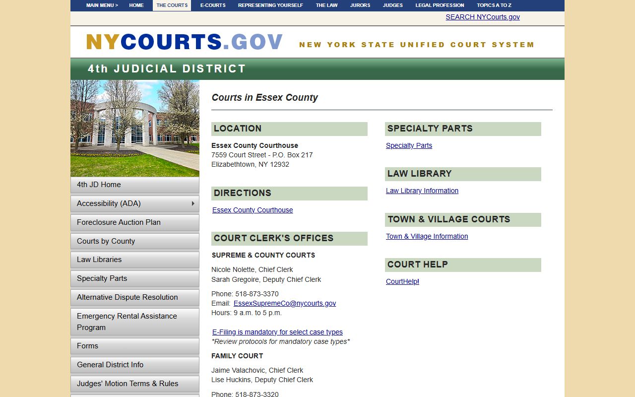 Essex County courts information page for court records access