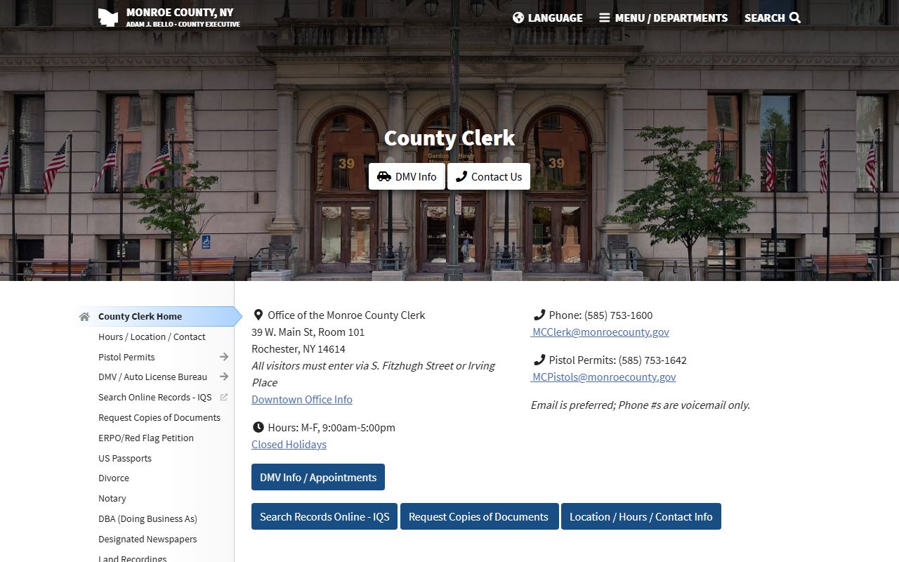 Monroe County Clerk records system for Rochester court records