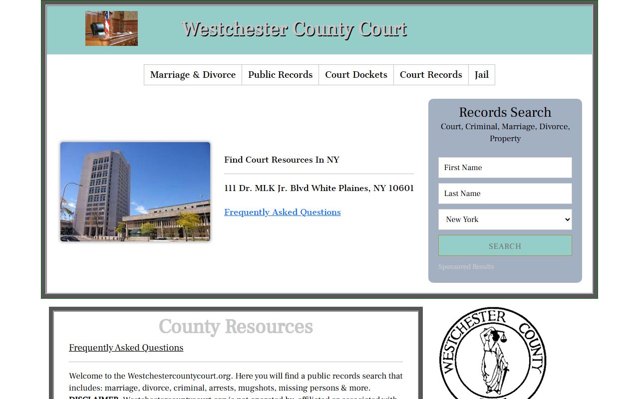 Westchester County court system serving Yonkers court records