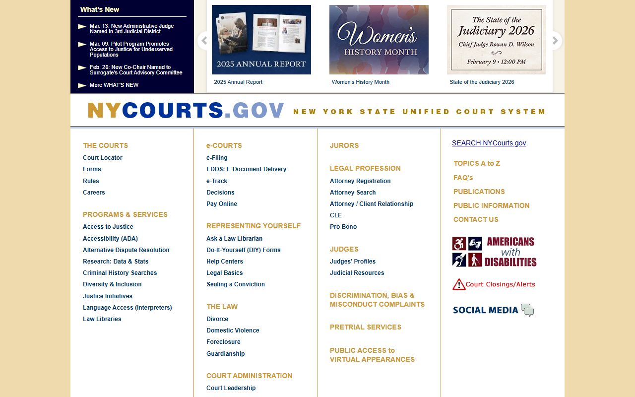 New York State Unified Court System portal for searching court records